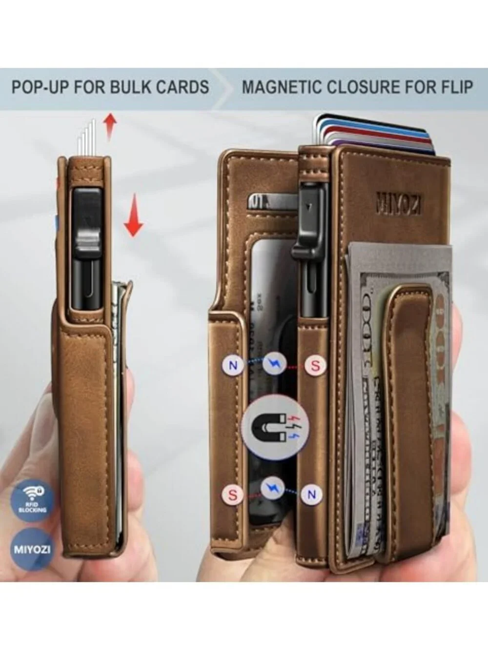 Slim RFID Blocking Wallet with Money Clip, Pop-Up Card Holder, Gift Box Included